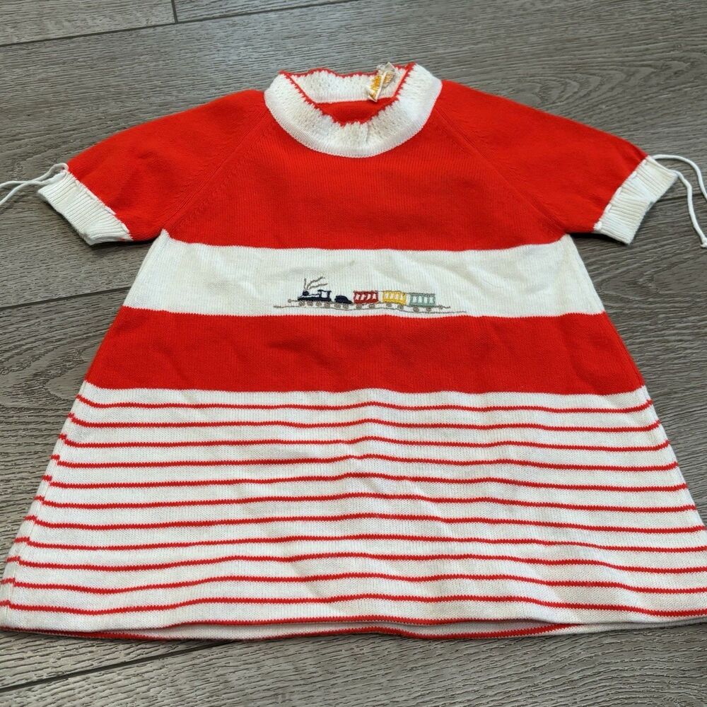 Vintage Renro Acrylic‎ Red White Striped Train Sweater Shirt Italy Made XL